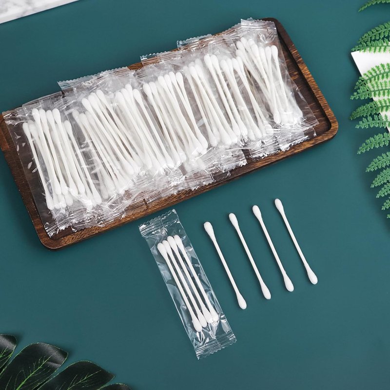 Cotton Swabs - 200 Pack Individually Wrapped Double-Tipped Paper Sticks for Ear & Makeup | Perfect for Travel