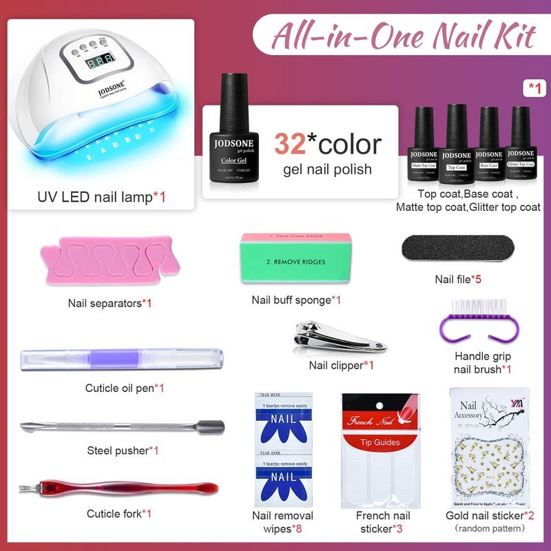 Gel Nail Polish Kit with UV Light - 32 Color Soak Off Set | DIY Manicure Tools for Women