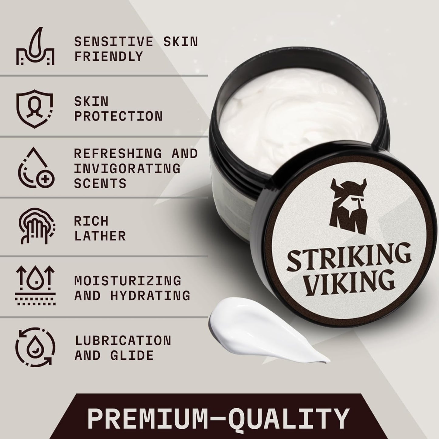 Striking Viking Men's Shaving Cream - 5.3 Oz, Pack of 1, Unscented - Irritation-Free Sensitive Skin - Compact Travel Shave Cream - Smooth Lather