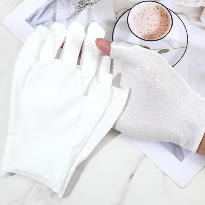 8 Pairs White Cotton Gloves for Dry Hands Eczema Overnight Fingerless Touchscreen Moisturizing Glove, Breathable Hand Moisturizer Spa Gloves for Women Sleeping, JewelryInspection, Coin Handling