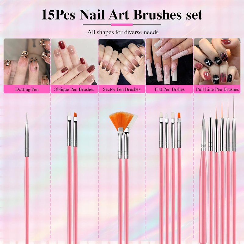 Nail Art Tools Set - 15 Professional Brushes & 5 Dotting Tools | Perfect Kit for Beginners & Nail Technicians