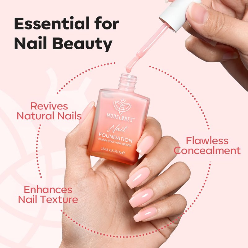 modelones Nail Strengthener Peachy Pink Nail Repair for Damaged Nails Strengthening Polish 15ml Nail Growth and Strengthener Natural Concealer Foundation Nail Care Gifts for Women