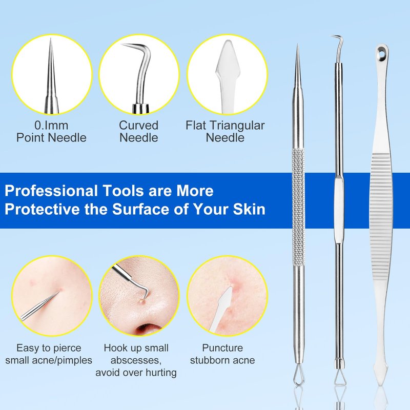 Pimple Popper Tool Kit,10 Pcs Professional Blackhead Remover Comedones Extractor for Easy Removal for Pimples,Blackheads,Zit Removing, Facial and Nose, Acne Removal Kit with Metal Box (Silver)