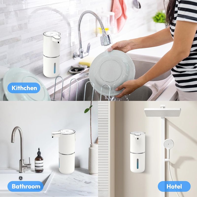 Automatic Foaming Soap Dispenser - Touchless 12.8oz Rechargeable Wall Mounted | Ideal for Bathroom & Kitchen (White)