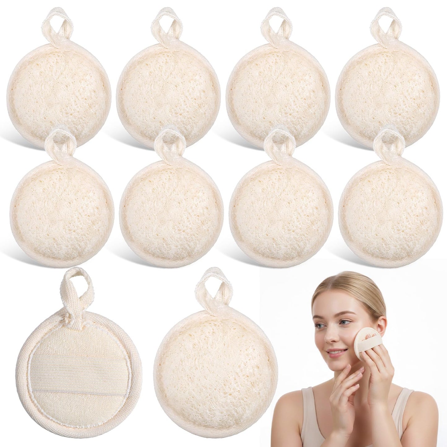 8Pcs Natural Loofah Exfoliating Face Pads 3.15Inches Face Exfoliator Scrubber Facial Cleansing Sponge for Women Men Bath Spa and Shower