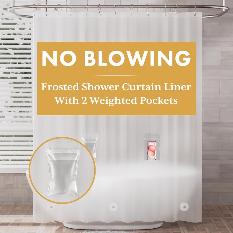 AmazerBath Shower Curtain Liner - Waterproof Frosted Plastic with 2 Weighted Pockets | 72x72 Inches
