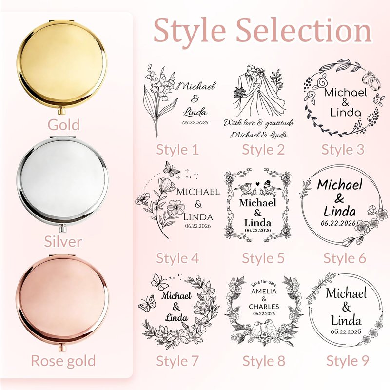 HJX Personalized Compact Mirror Bulk, Custom Pocket Mirror for Women, Small Cute Purse Mirror for Wedding Favors, Bridesmaids, Graduation, Galentine & Sisterhood Gifts (1)