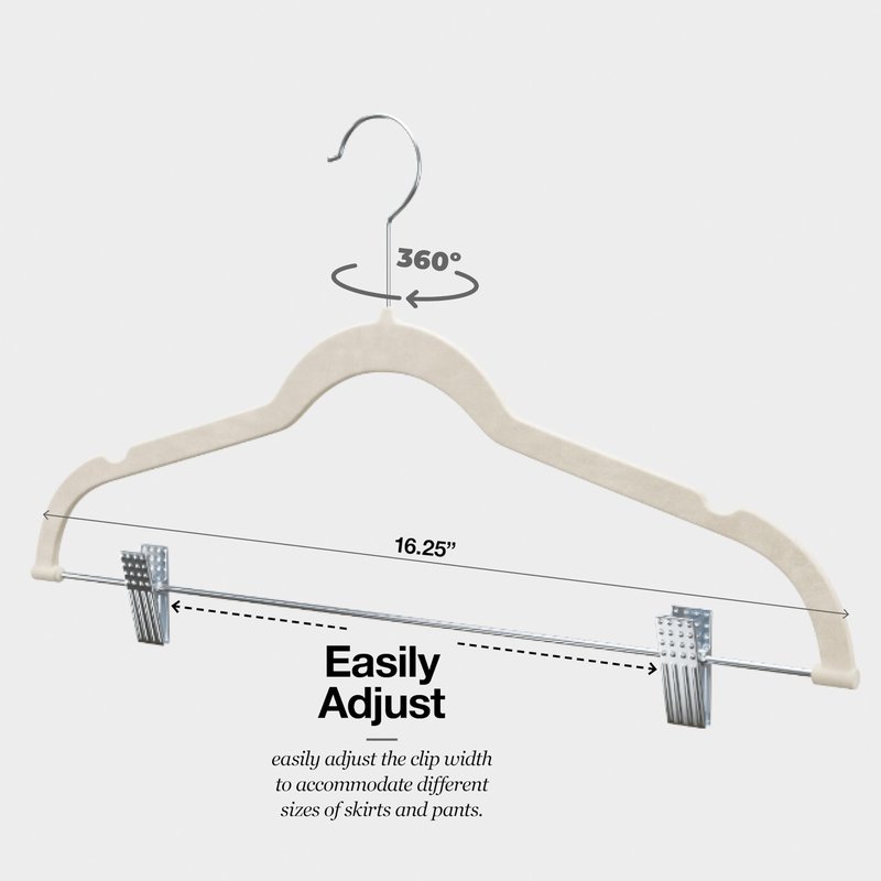 Home-it 10 Pack Clothes Hangers with Clips Ivory Velvet Hangers use for skirt hangers Clothes Hanger pants hangers Ultra Thin No Slip