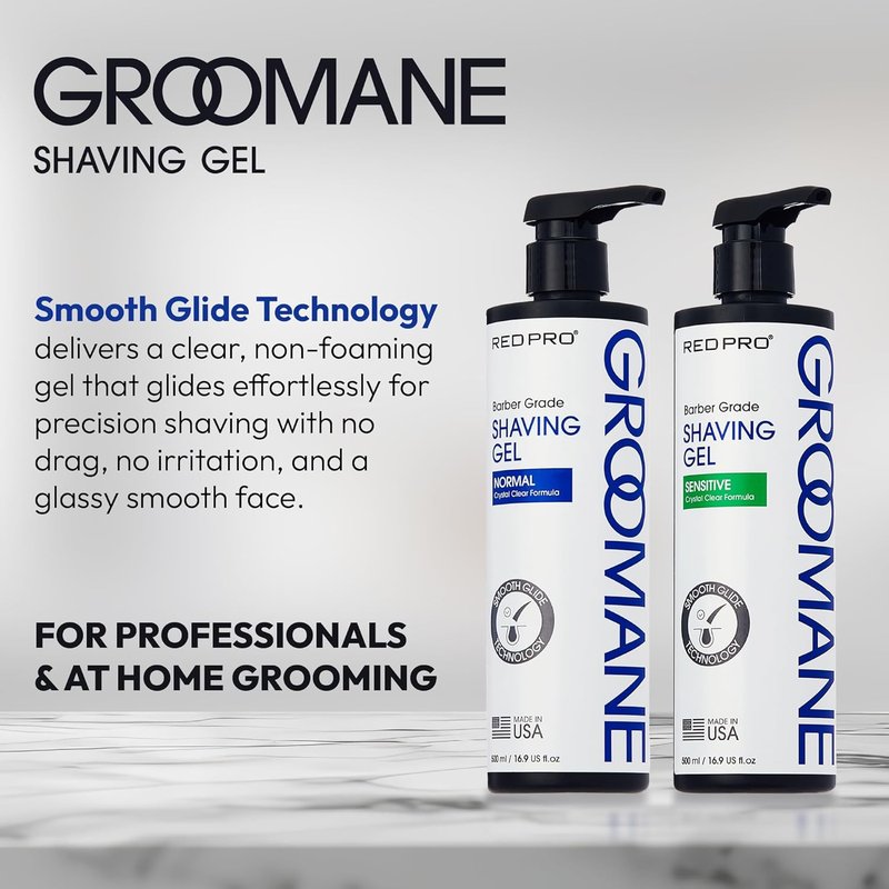 RED Pro GROOMANE Shaving Gel for Men - Non-Foaming Aloe Vera Formula for Smooth Shaves | 16.9 Fl. Oz.