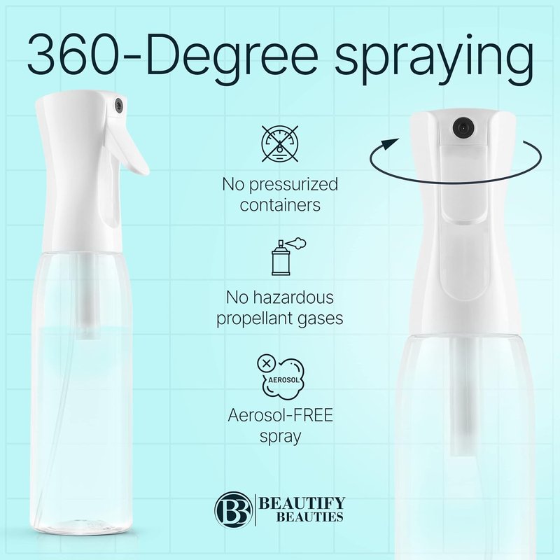 BeautifyBeauties Hair Spray Bottle – Ultra Fine Continuous Water Mister for Hairstyling, Cleaning, Plants, Misting & Skin Care (Black, 10.1 Ounces)