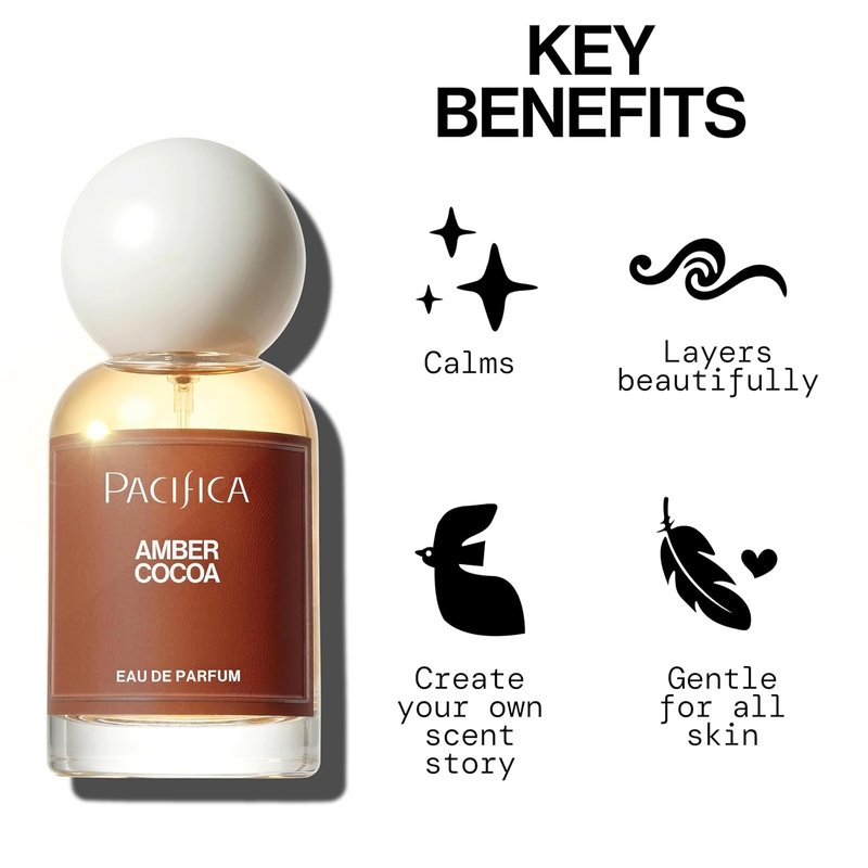 Pacifica Amber Cocoa Eau de Parfum | Warm Spiced Gourmand Perfume with Cinnamon, Coffee & Vanilla - 1 fl oz
