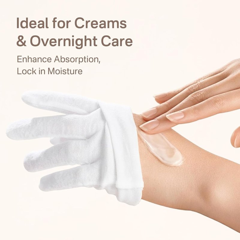 Cotton Gloves for Dry Hands - 4 Pairs Moisturizing Overnight Spa Gloves | 100% Cotton Eczema Care