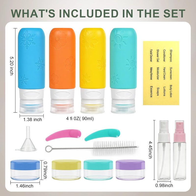 16 Pack Travel Bottles for Toiletries, Silicone TSA Approved-Containers for Toiletries, 3oz Silicone Travel Bottles Set Leak Proof Refillable Liquid, Shampoo and Conditioner Travel Toiletry Bottles