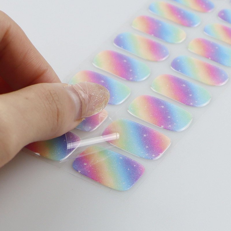 JMEOWIO Gel Nail Stickers Rainbow Glitter Semi Cured Gel Nail Strips Wraps UV/LED Nails Art Design Decoration Accessories