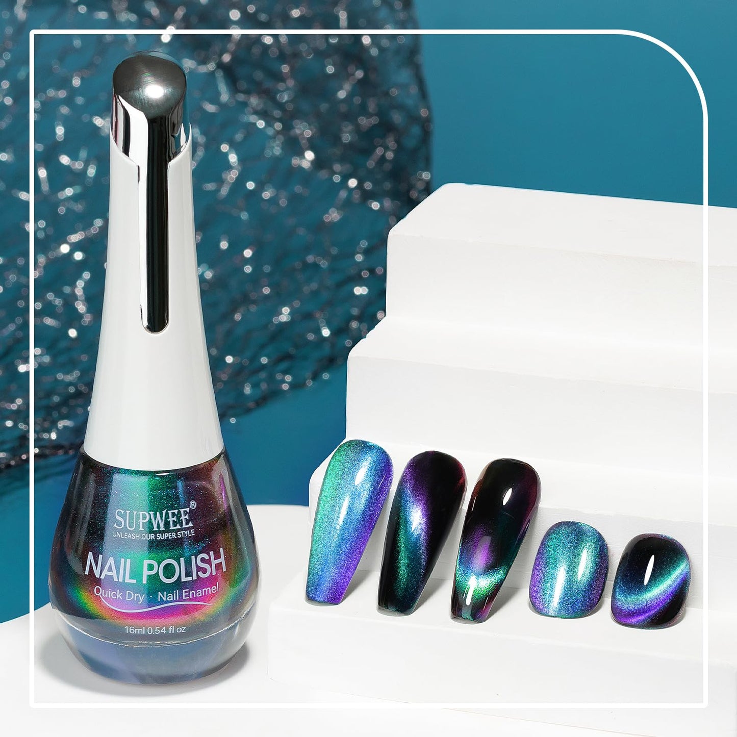 SUPWEE Cat Eye Nail Polish Non Gel with Magnet Quick Dry Cateye Magnetic Nail Polish for Fingernail Air Drying Fast Lacquer Manicure Gift For Women Girls 16ml, 0.54fl oz