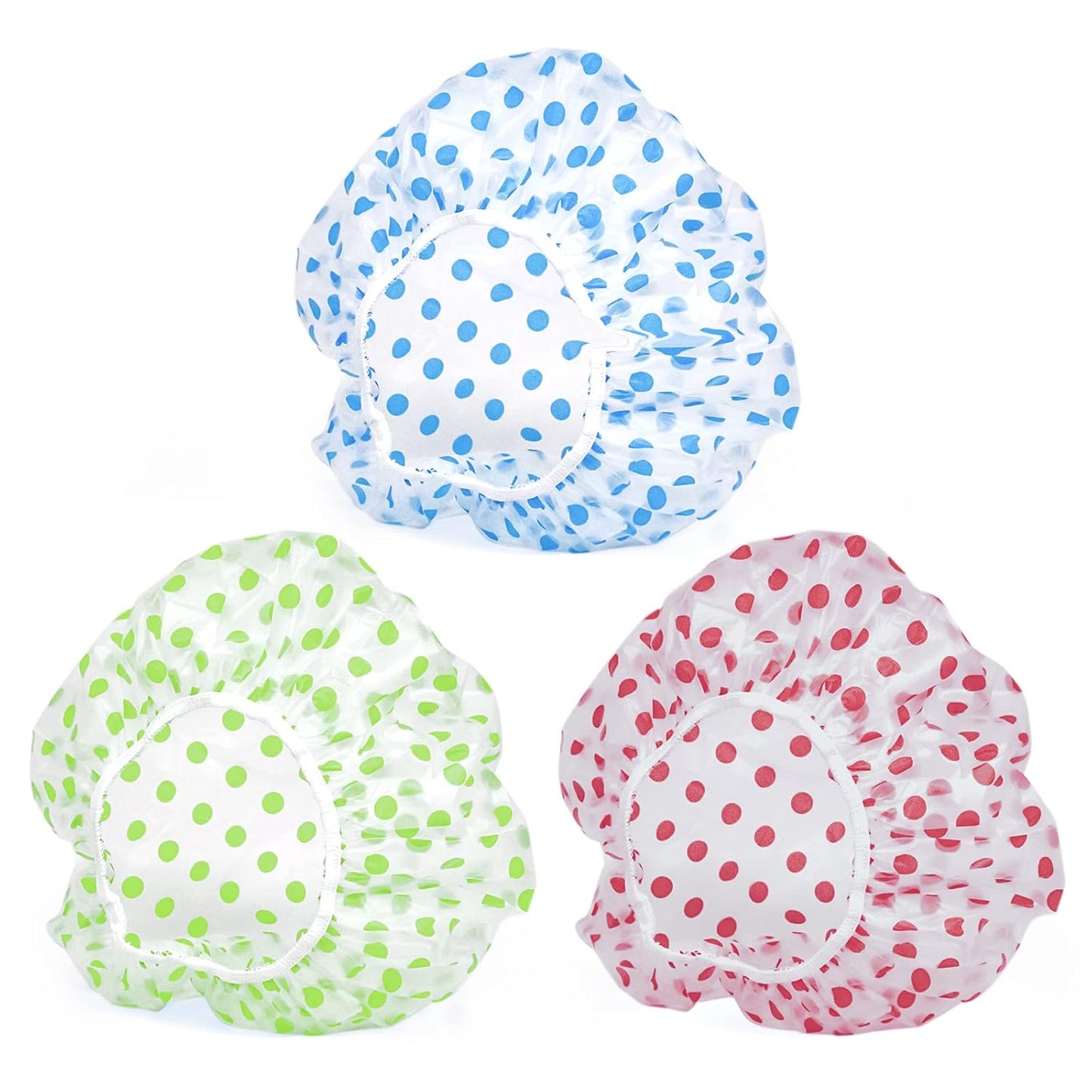 Skiennix Shower Caps - 3PCS Elastic Waterproof Reusable Caps for Women | Spa & Salon Use (Red, Green, Blue)