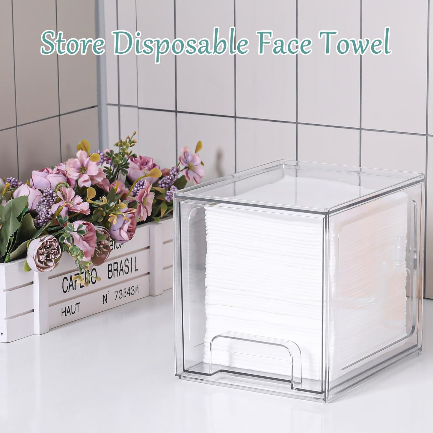 VEGEVIGI Disposable Face Towel Holder Intended For Face Towels XL, Facial Towel Storage Box Dispenser For Clean Towels For Bathroom