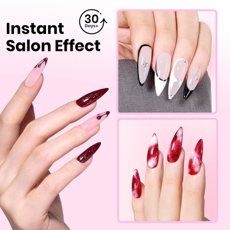 Beetles Nail Tips Kit - Medium Stiletto Full Cover Clear Nails | 256PCS with Dehydrator & Primer, Mini UV Lamp, 20g Glue