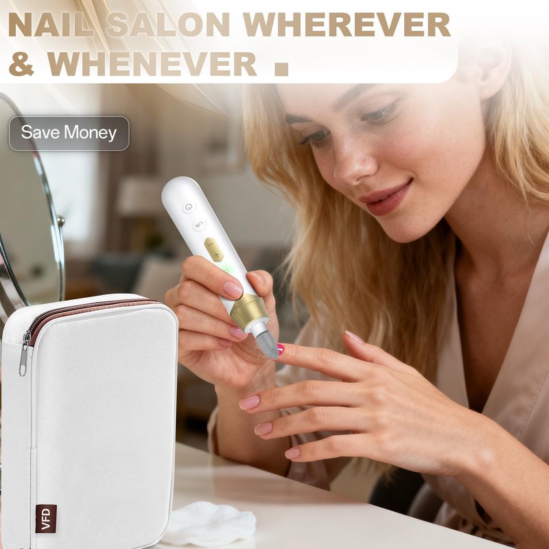 Electric Nail File Drill, Cordless 2000 mAh Rechargeable Nail Filer Electric, Portable Nail Dril Machine Drill for Nails Acrylic Manicure and Thick Toenails Buffer Grinder Care Professional (Golden)