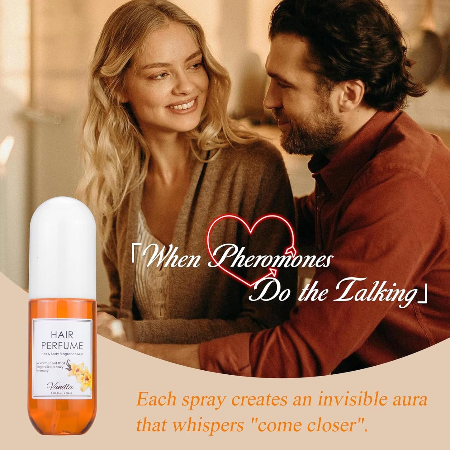 Vanilla Hair & Body Perfume Spray - Pheromone Fragrance Mist for Women | Long-Lasting, Alcohol-Free, 1.7 Oz Travel Size