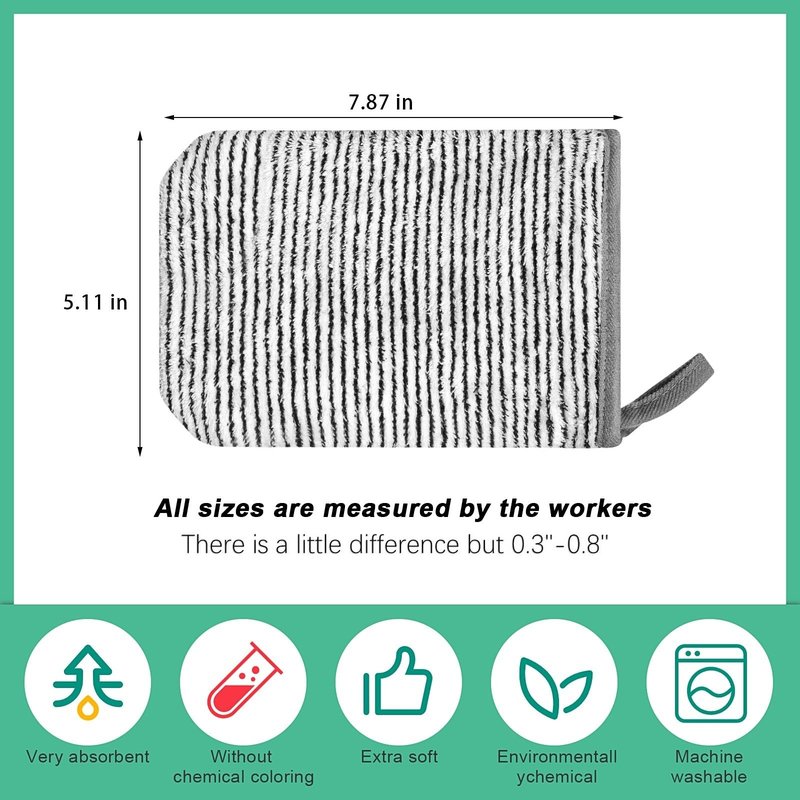 PHOGARY 8 Pack Microfiber Wash Mitts for Face Body, Soft Face Shower Bath Mitt Coral Fleece Washcloths, Reusable Makeup Remover Washcloths, European Style Towel, Grey Striped,7.8X 5.1in