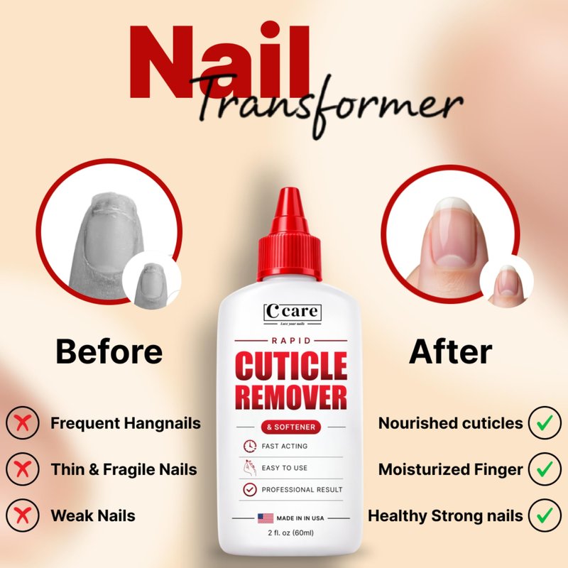 C CARE Rapid Cuticle Remover 2oz – Instant Professional Cuticle Remover Gel, Infused with Aloe Vera, Sweet Almond Oil & Glycerin, Softens & Removes Dead Skin, Gentle Fragrance-Free Nail Treatment