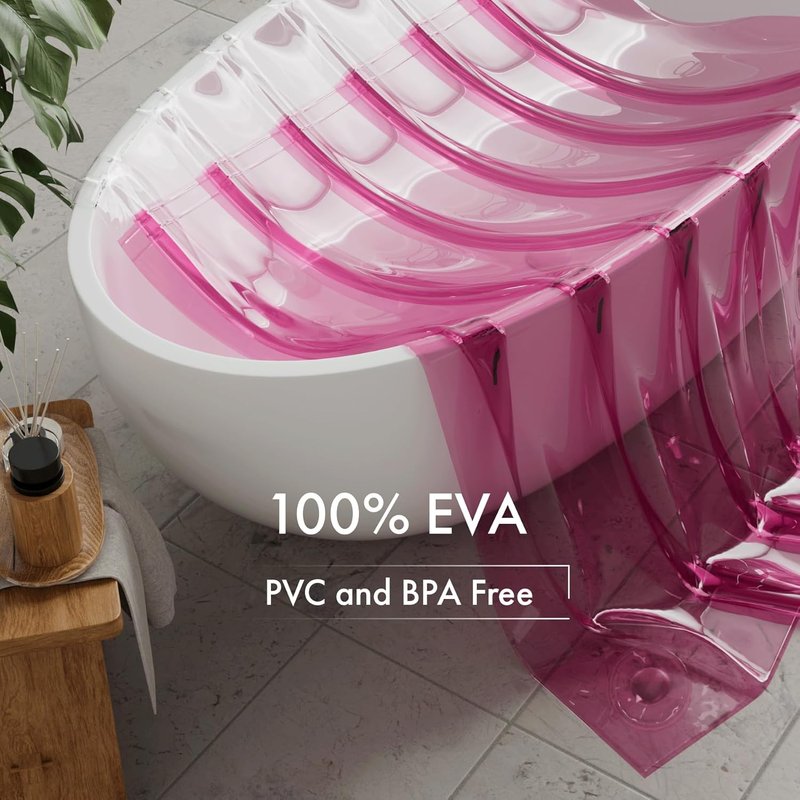 AmazerBath 100% EVA Shower Curtain Liner, 72 x 72 Inches Heavy Duty Shower Curtain and Liner 2-in-1 with 3 Clear Stones and 12 Brass Grommets, Color Block Soft Shower Liner - Clear & Bright Pink