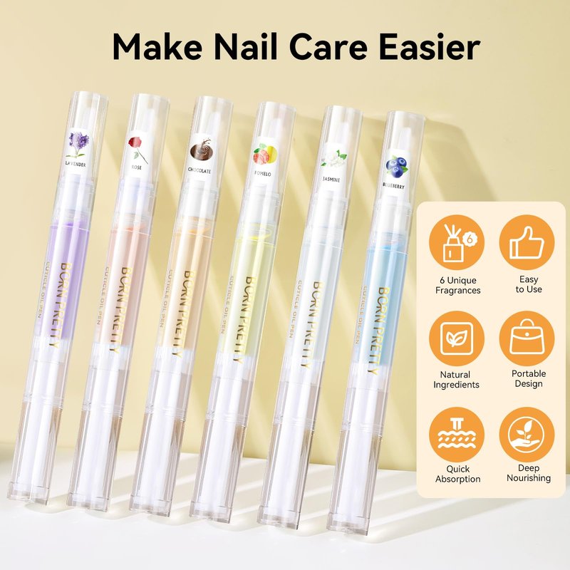 Born Pretty 6Pcs Nail Cuticle Oil Pen,Cuticle Revitalizer Oil Nails Nutrition Oils Repair Nail Care Essential Oils,Nail Art Treatment Softening Pen Tool Nails Moist Nail Strengthener