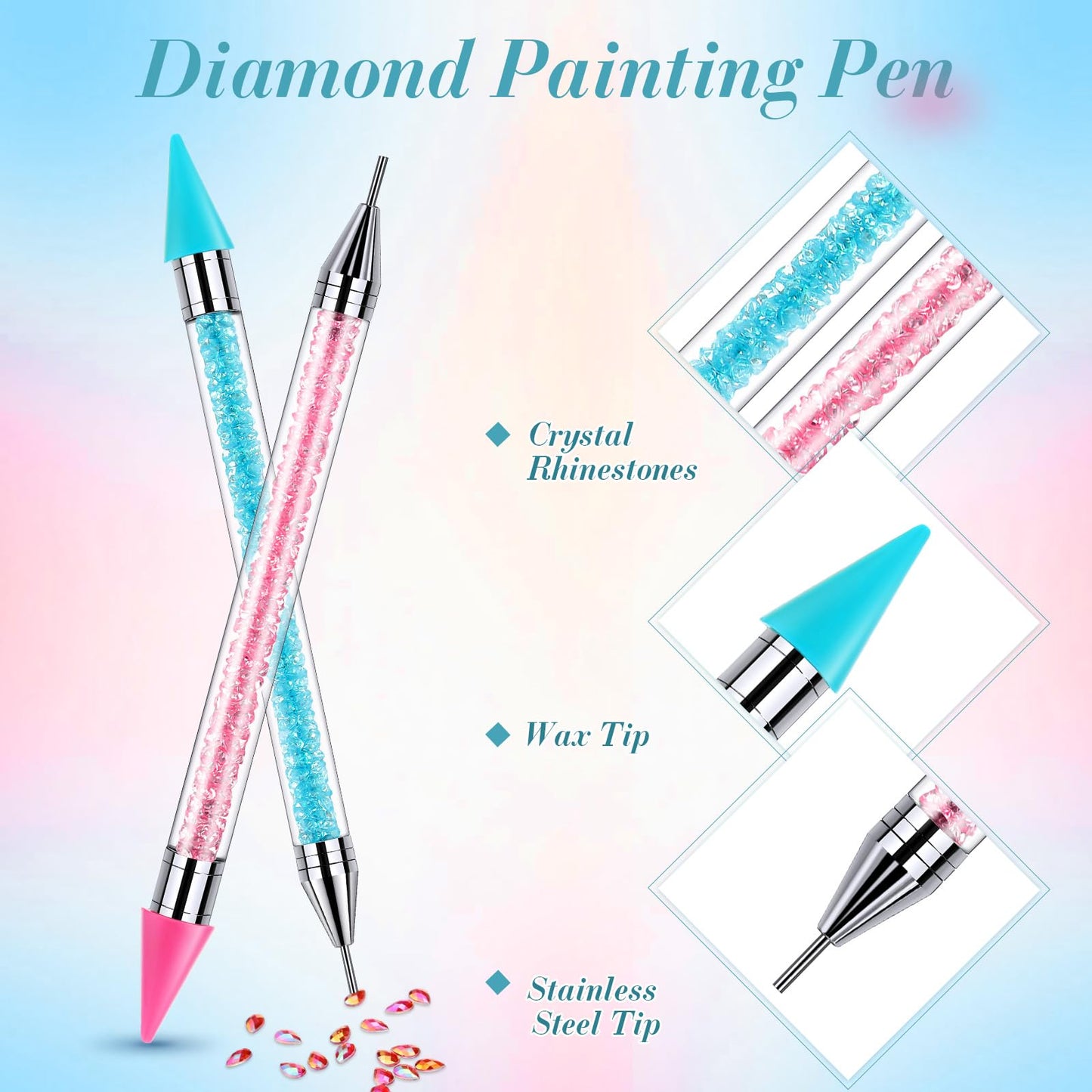 Tatuo 2 Pcs Nail Rhinestone Picker Tool Dual Ended Wax Pen Gem Picker Tool Dotting Pen for Nail Art DIY Rhinestones Dotting Gems Stones Crystals and Charms(Pink, Aqua)