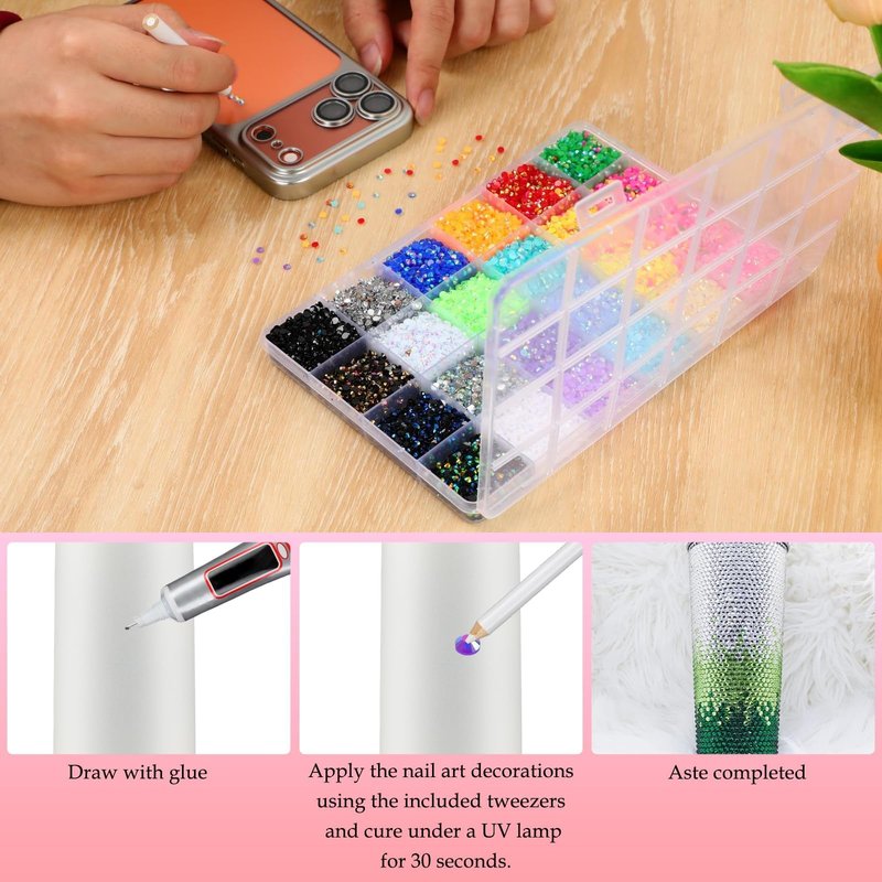 Bedazzling Kit Rhinestones, Colorful DIY Resin Jelly Rhinestones for Bedazzling, 3mm Flatback Gems Bedazzler Kit with 3pcs B7000 Jewelry Glue & Tweezer, for Nail Art Crafting Clothes (32000PCS)