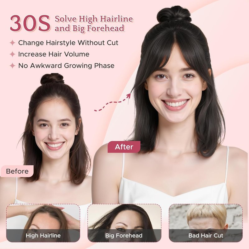 Clip-In Side Bangs Real Human Hair - Hand-Tied, Invisible Edges, Breathable Fluffy Hair Pieces | Medium Brown