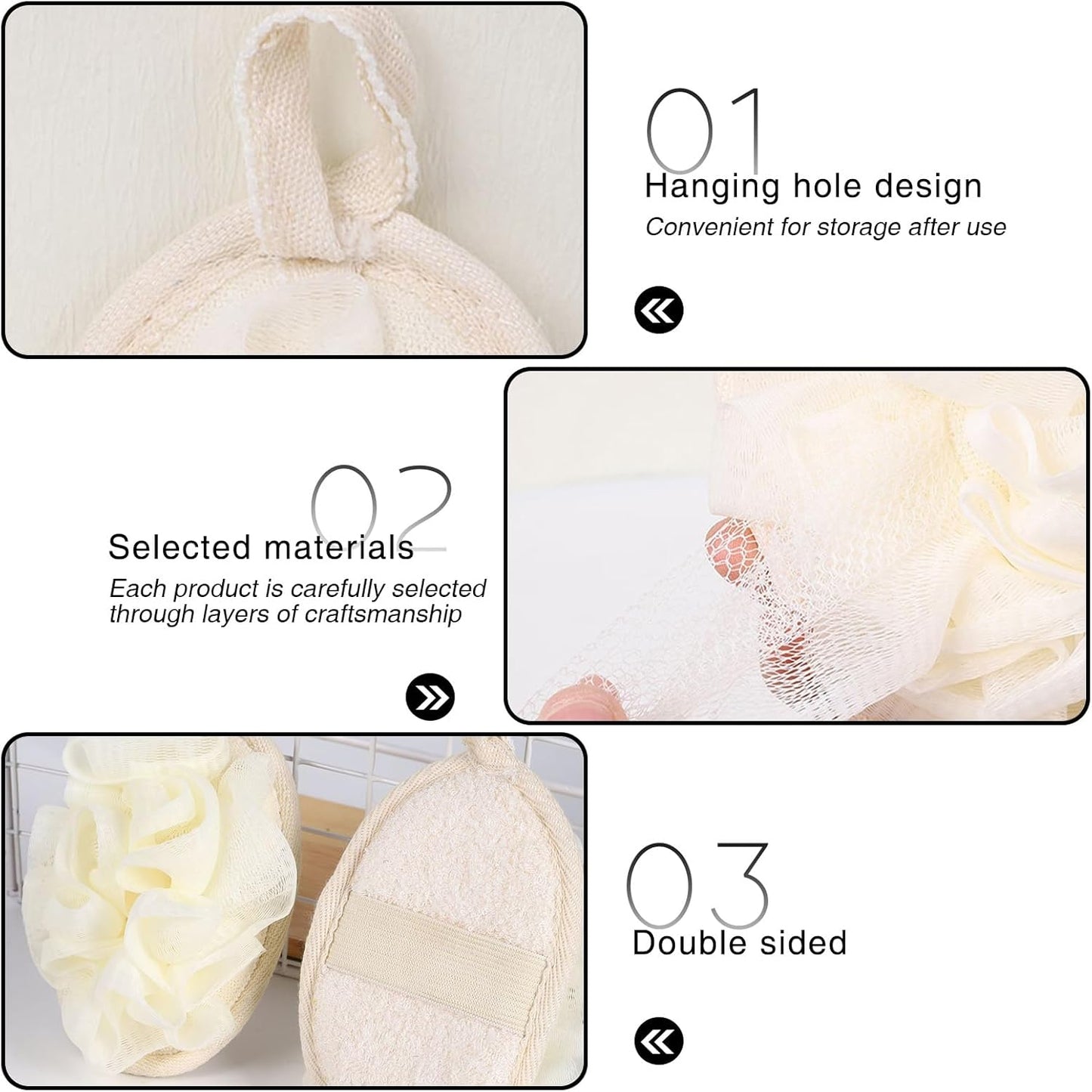 Skiennix Travel Size Loofah Set - 4 PCS Lightweight Terry Cloth Sponges for Sensitive Skin Exfoliation