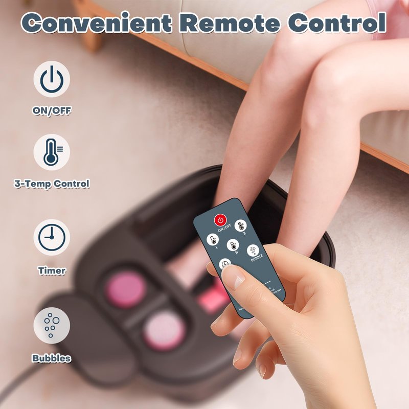 Aqvesane Collapsible Foot Bath, Foot Spa Bath Massager with Heat, Bubble, Remote Control, Temperature Control, 3 Pedicure Attachments, Feet Soaking Tub for Stress Relief