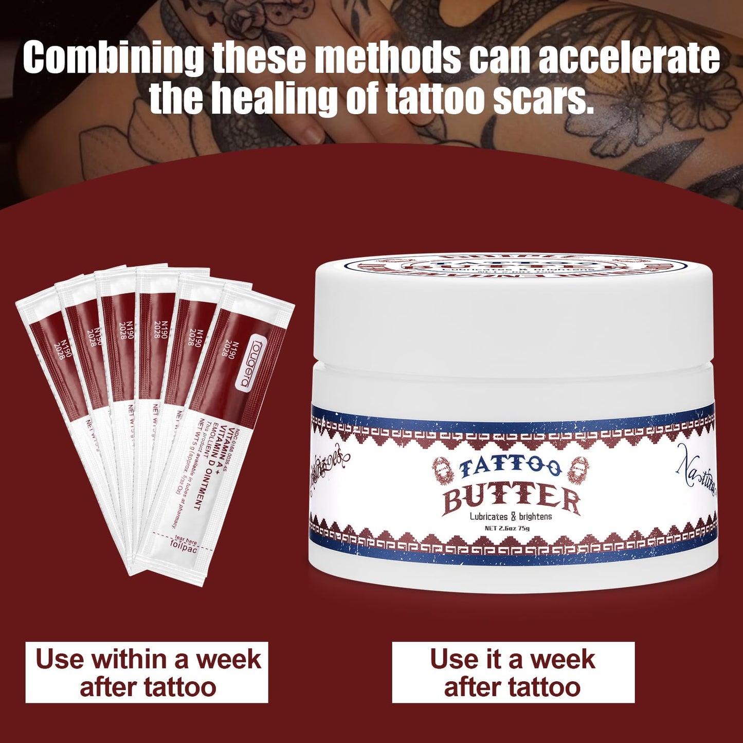 Tattoo Aftercare Balm 2.6oz - Essential Tattoo Supplies with Tattoo Butter Formula for Before During and After Tattoo Process, Healing Cream and Scar Repair Gel for New and Old Tattoos