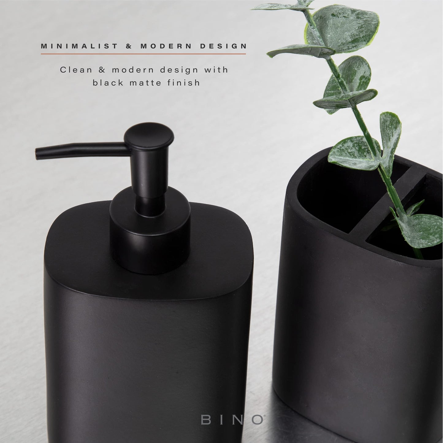 BINO | 3-Piece Bathroom Accessories Set | Stylish Soap Dispenser | Toothbrush Holder and Tumbler for Functional and Elegant Bathroom Decor | Bathroom Essentials | Bathroom Organizer Set & Decor