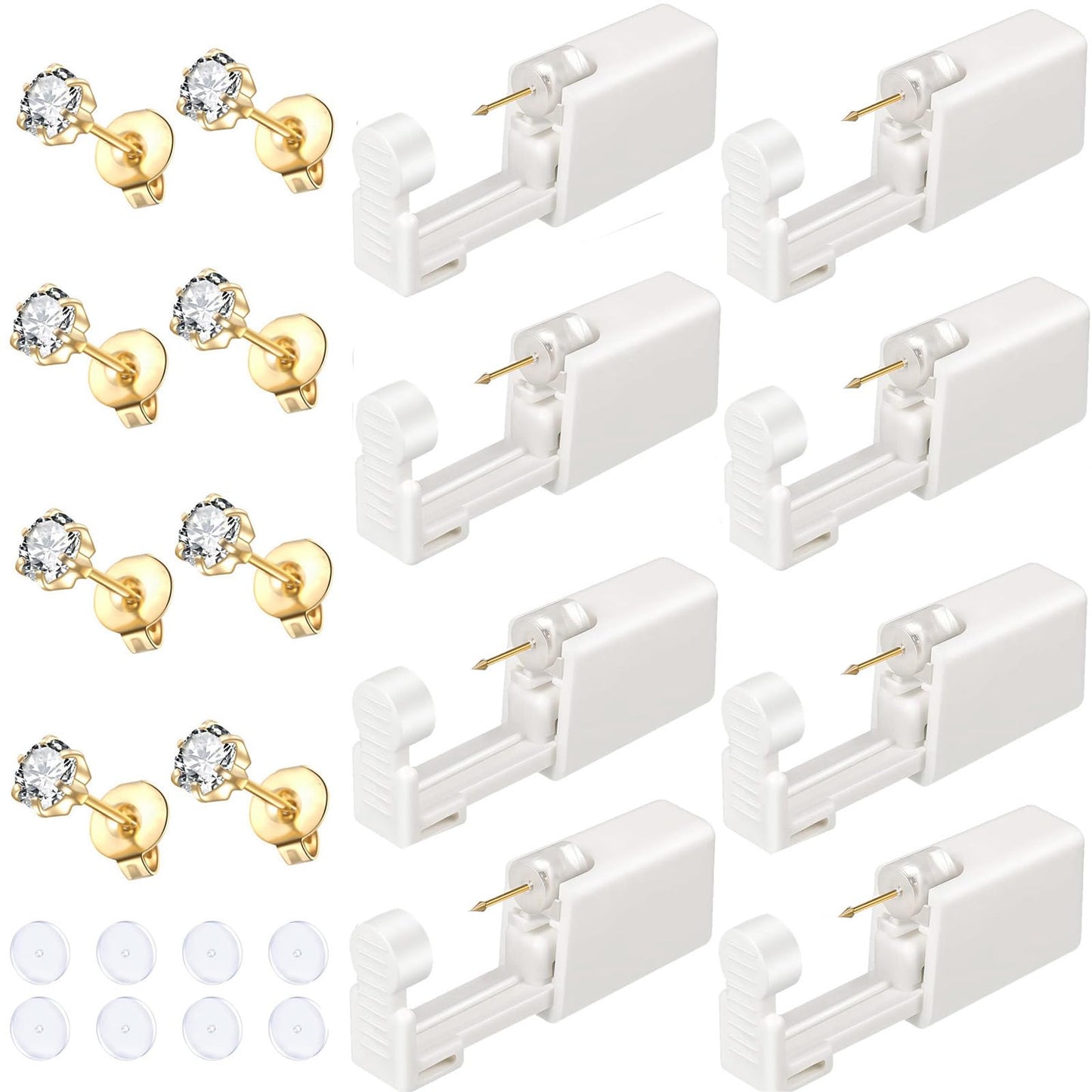 Orglace Ear Piercing Kit With Self Piercing Gun, Earrings Stud and Clear Piercing Disc - 8 Pieces (523#-5mm White)