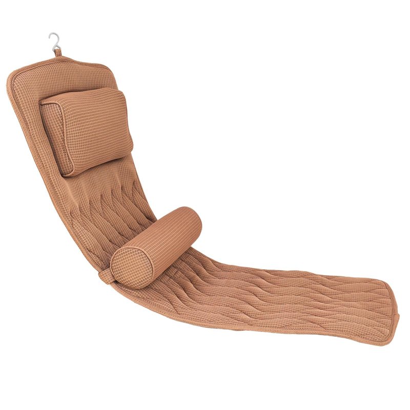 AEROiVi Full Body Bath Pillow with Adjustable Lumbar Roll Pillow Bathtub Cushion with 14 Suction Cups 3D Air Mesh Fit Any Tub Gray Bathroom Accessories Brown