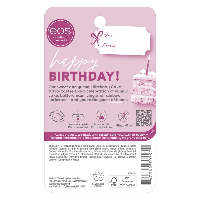 eos Shea Lip Balm, Birthday Cake | All-Day Moisture | 0.25 oz | Pack of 2