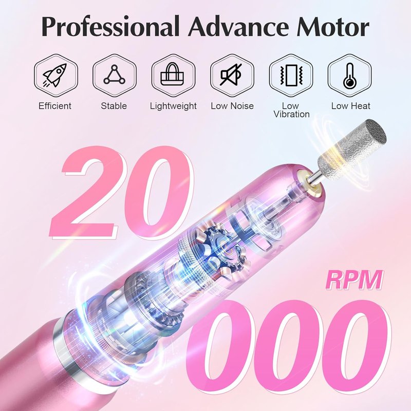 JIASHENG USB Electric Nail Drill - Portable Nail File for Acrylic & Gel Nails | Professional Manicure Kit in Pink