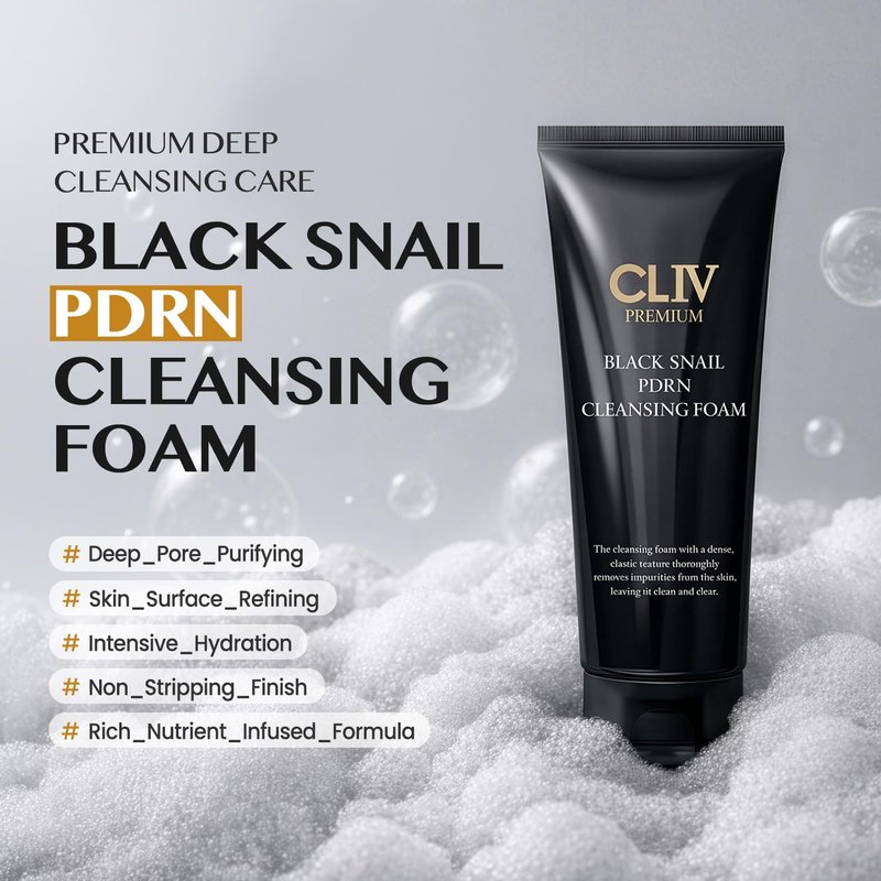 CLIV Black Snail PDRN Cleansing Foam - Hydrating Pore Cleanser with 7,000ppm Charcoal & Glutathione | 4.05 fl oz (120ml)