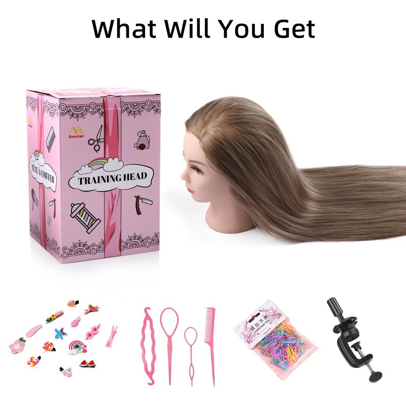 Mannequin Head with Hair, 26" Hair Mannequin Manikin Head Hair Practice Cosmetology Hair Doll Head Styling Hairdressing Training Braiding Cutting Setting with Clamp Holder and Tools