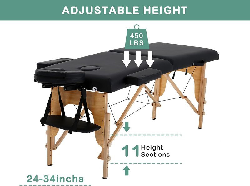 Portable Massage Table - 24-Inch Wide Height Adjustable Spa Bed | 73-Inch Tattoo & Lash Bed with Carry Case & Face Cradle
