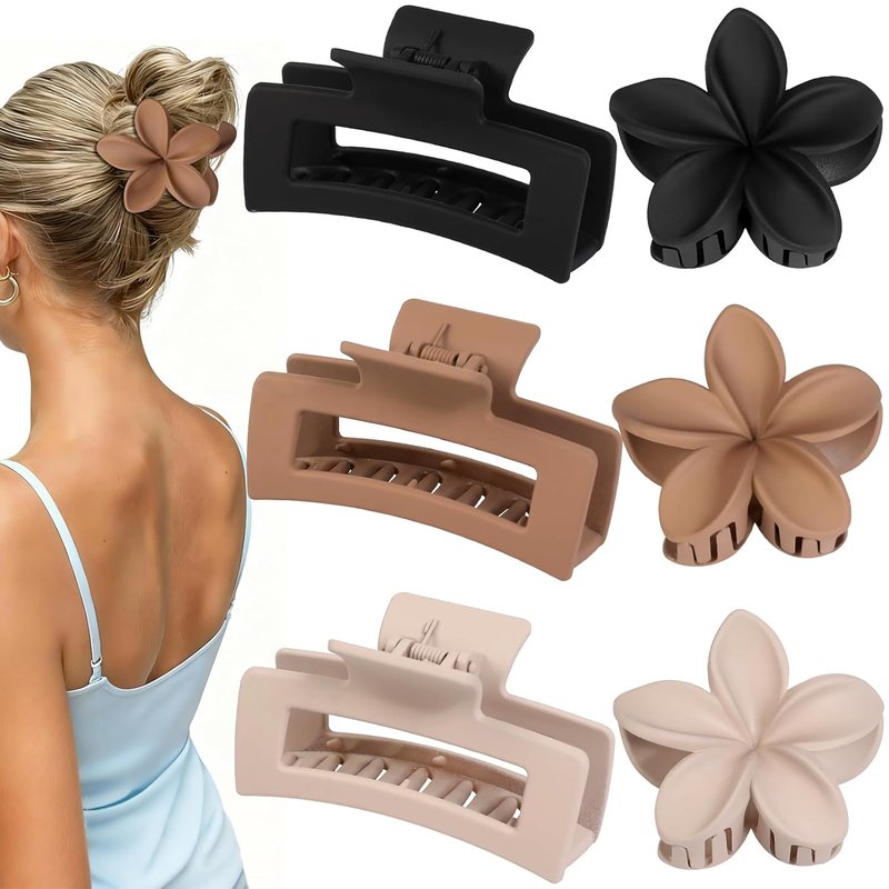 Skiennix Flower Hair Clips - 6 PCS Square Claw Clips for Thick or Thin Hair | Hawaiian Hibiscus Design