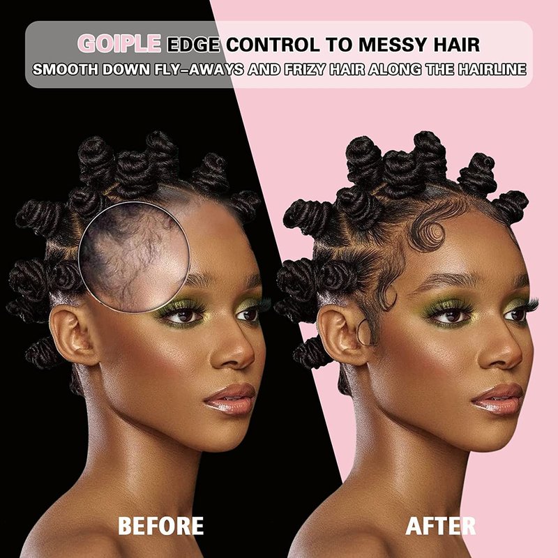 Goiple Edge Control Wax - Strong Hold Non-Greasy Smoother for Women | Strawberry Scent, 4oz + 2 Brushes + 2 Elastic Bands