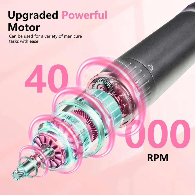 BETE Professional Nail Drill, 40000 RPM Cordless Electric Nail File Kit with 6 Bits, Rechargeable Efile for Acrylic Gel Nails Polishing, Manicure Tools for Salon Home Use, Pink