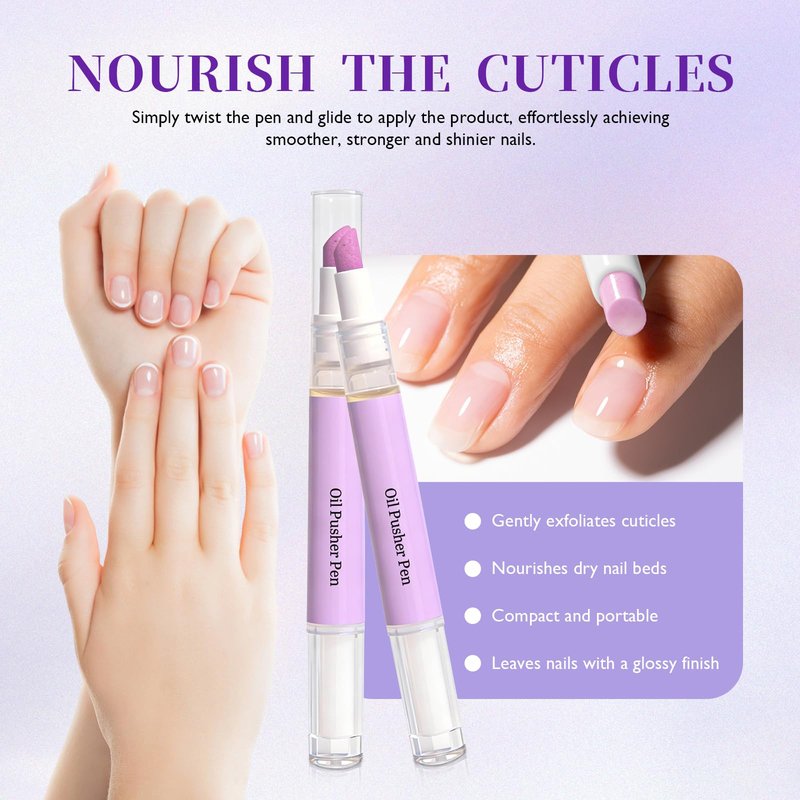Hgkvnul 2 in 1 Cuticle Oil Pusher Pen, Ceramic Cuticle Remover Pen, for Hangnails & Dry Damaged Nails, Nourish, Moisturize & Brighten Nails (1pcs)