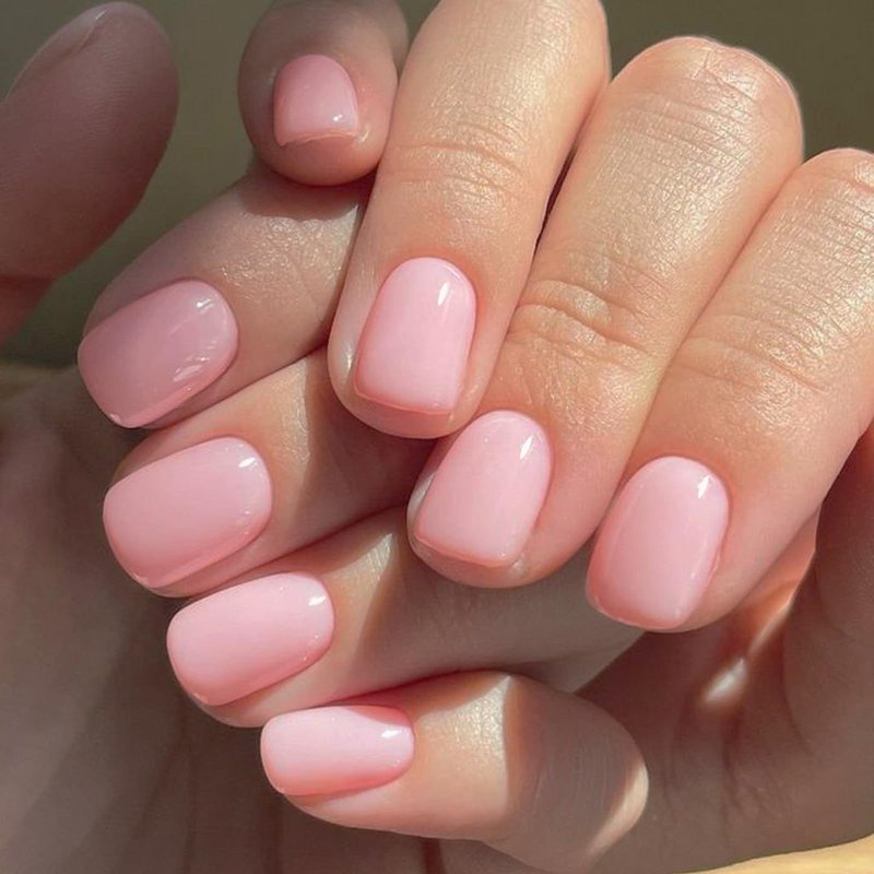 GLAMERMAID Extra Short Press on Nails, Solid Pink Fake Nails Short Squoval, Coral Pink Natural Square Glue on Nails, Light Pink Acrylic False Nails, Reusable Opaque Glossy Round Fake Nails for Women