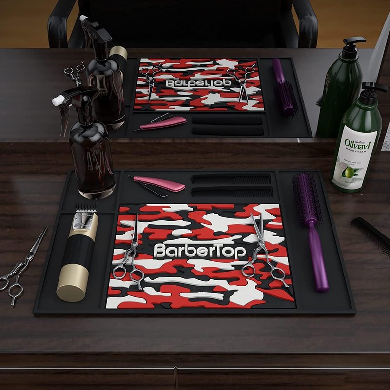 Barbershop Organizer Mats, 13 x 18.9 Barber Anti-Slip Mat Salon Haircutting Shaving Tools Resistant Table Pad Station, Clippers Matt for Beauty Salon Home