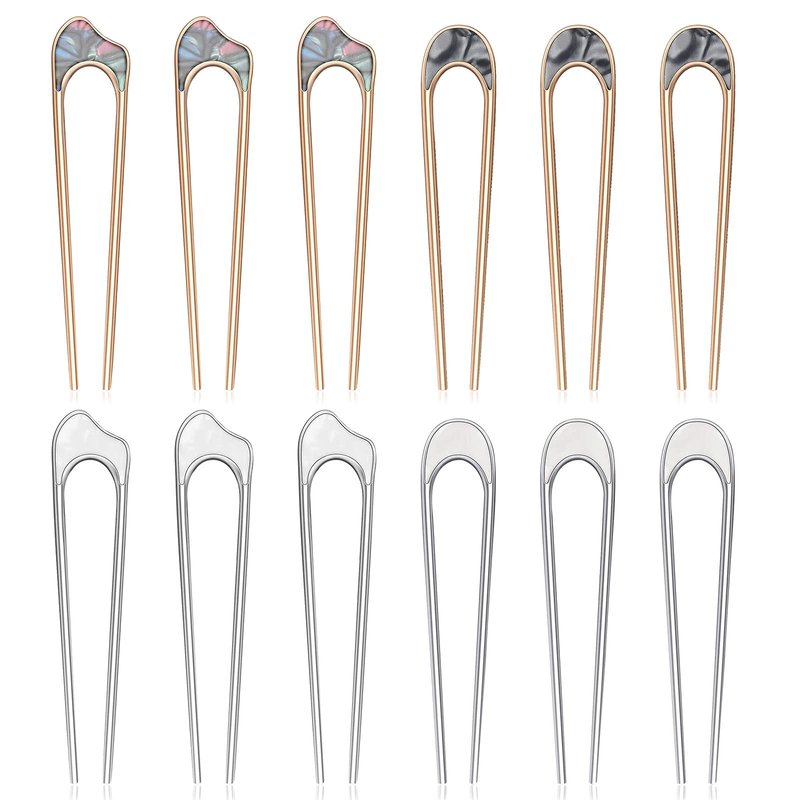 BTYMS 12 Pieces French Twist Hair Forks, Large U-Shaped Metal Hair Styling Pins for Long and Thick Hair, Curly Hair - 12 Count