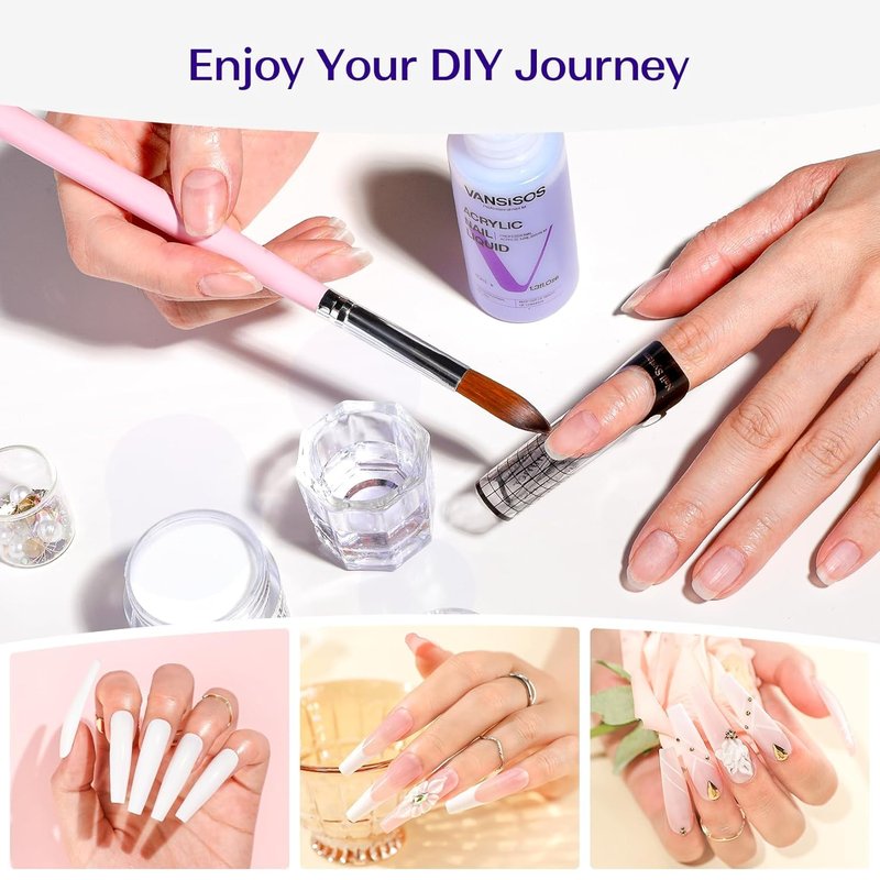 Acrylic Nail Kit for Beginners - Professional Clear, White & Pink Powder Set | DIY Home Manicure